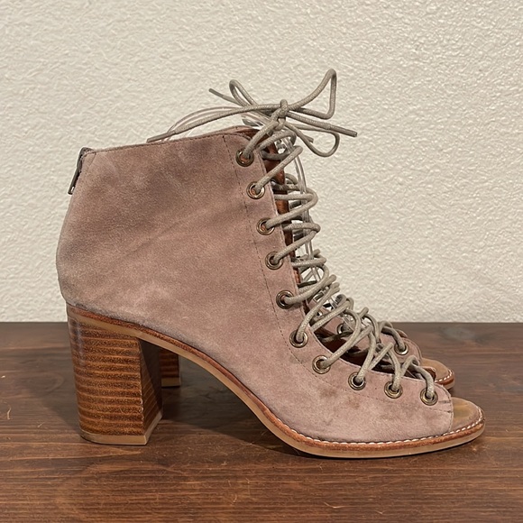 JEFFREY CAMPBELL CORS SUEDE LACE UP PEEP TOE HEELED BOOTIE BOOTS - Picture 6 of 15